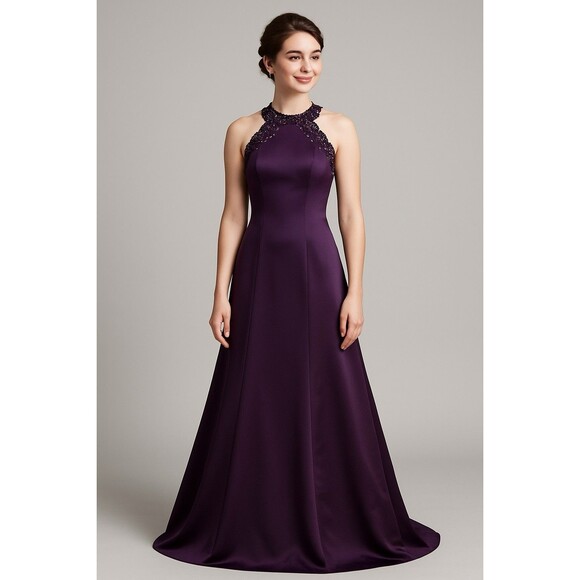 Jessica McClintock Dress Vintage Gantos‎ Gunne Sax Deep Purple Halter Gown 7/8 - Picture 1 of 7